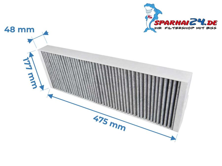 Preview: Maße Aktivkohlefilter Aerex Reco Boxx Comfort / Standard: 475x177x48mm