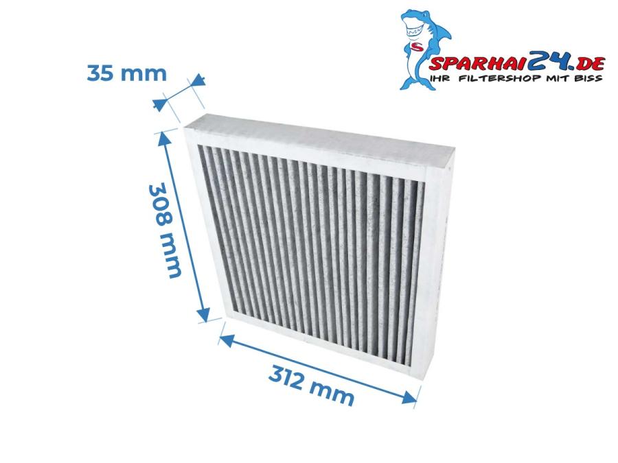 Preview: Maße Aktivkohlefilter Nilan Combi 400 Polar Top: 312x308x35mm