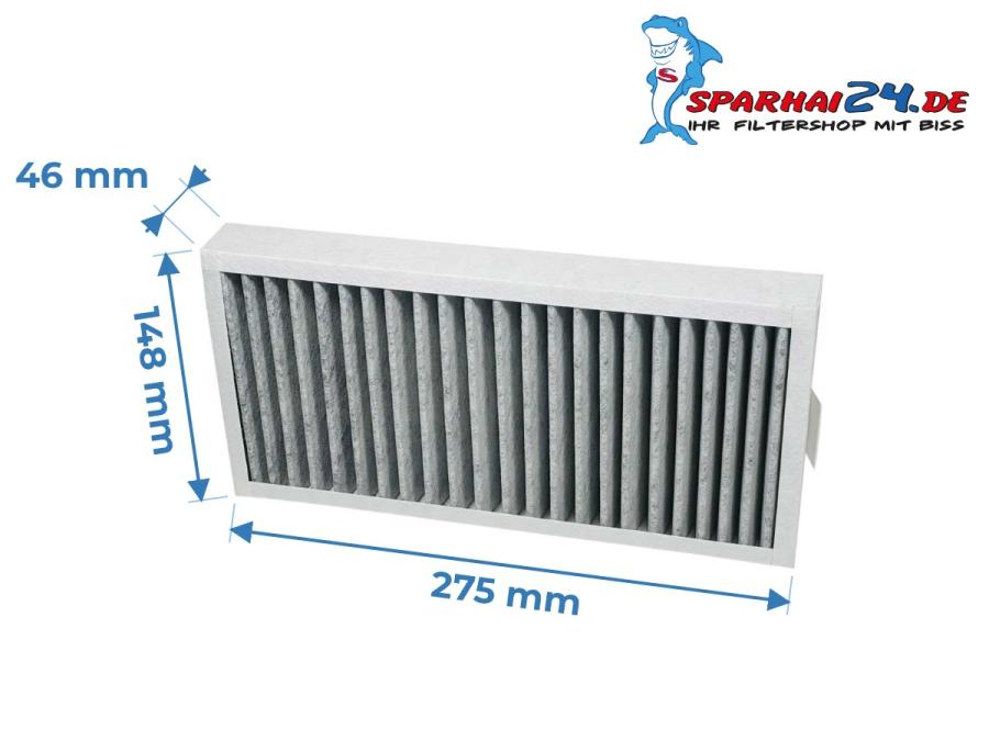 Preview: Maße Aktivkohlefilter Pluggit Avent P190: 275x148x46mm