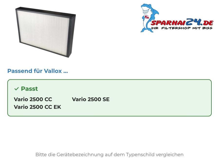 Preview: F7 Pollenfilter passend für Vallox Vario 2500 CC, Vallox Vario 2500 CC EK und Vallox Vario 2500 SE