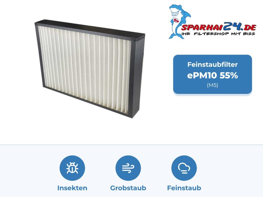 Preview: M5 Feinstaubfilter ePM10 55% für Vallox Vario 2500 CC / SE: hält Insekten, Grobstaub und Feinstaub zurück