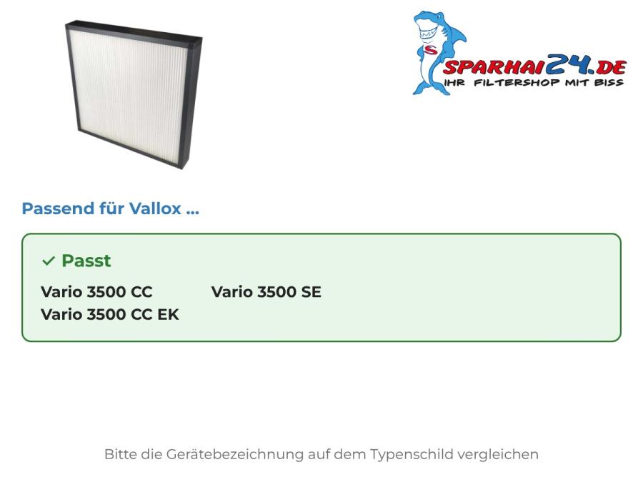 Preview: F7 Pollenfilter passend für Vallox Vario 3500 CC, Vallox Vario 3500 CC EK und Vallox Vario 3500 SE