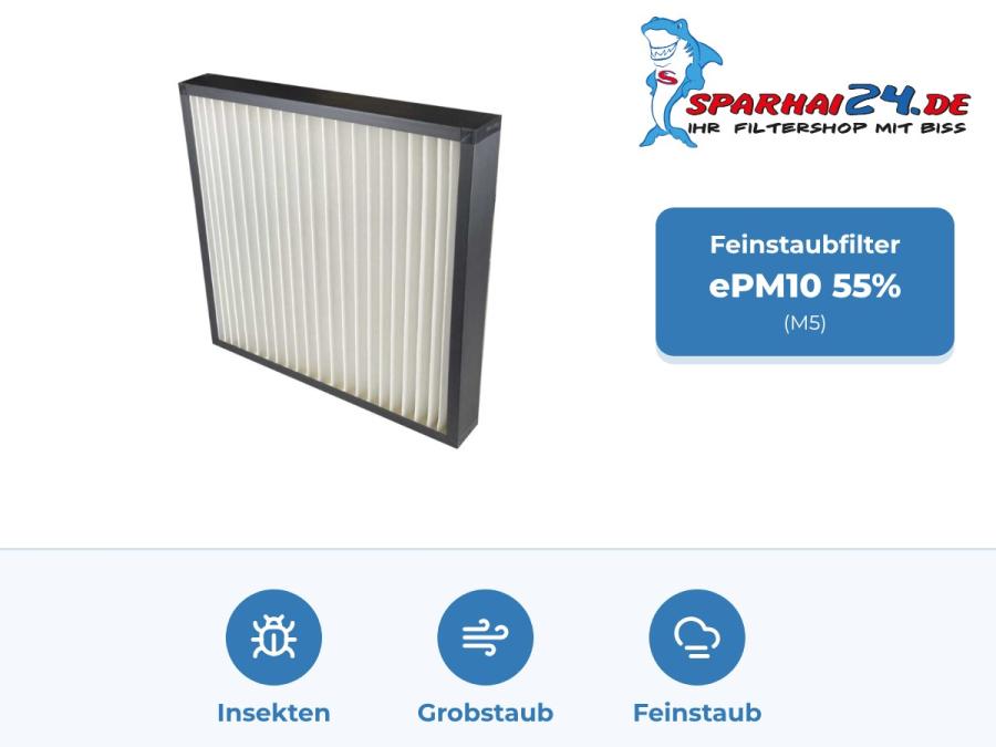 Preview: M5 Feinstaubfilter ePM10 55% für Vallox Vario 3500 CC / SE: hält Insekten, Grobstaub und Feinstaub zurück