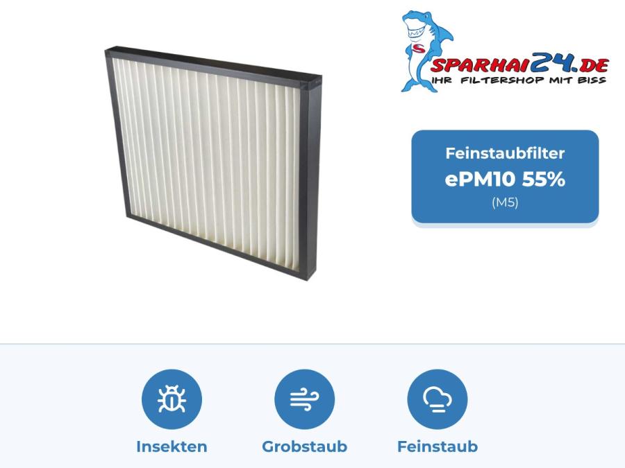 Preview: M5 Feinstaubfilter ePM10 55% für Vallox airDIRECT 750 CC / S: hält Insekten, Grobstaub und Feinstaub zurück