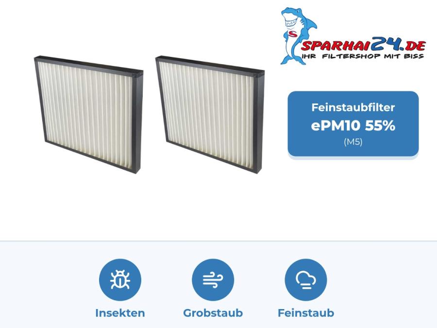 Preview: Filterset 2x M5 ePM10 55% für Vallox airDIRECT 750 CC / S: hält Insekten, Grobstaub und Feinstaub zurück