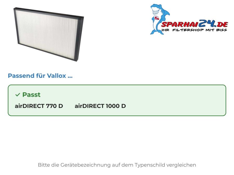 Preview: F7 Pollenfilter passend für Vallox airDIRECT 770 D und Vallox airDIRECT 1000 D
