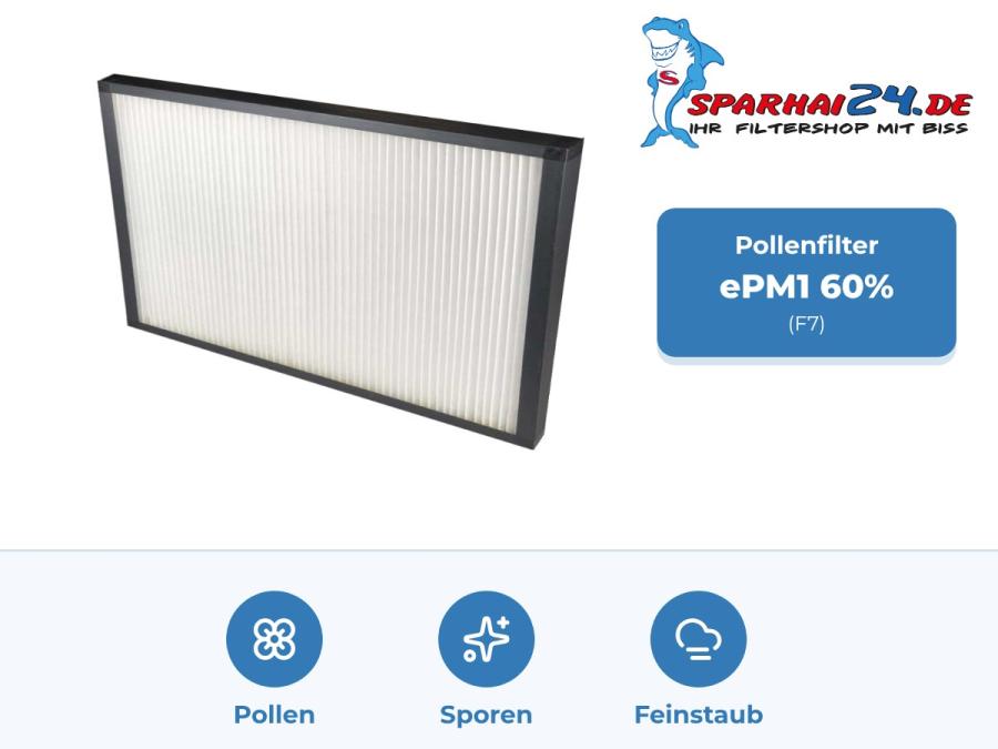Preview: F7 Pollenfilter ePM1 60% für Vallox airDIRECT 770 D / 1000 D: hält Pollen, Sporen und Feinstaub zurück