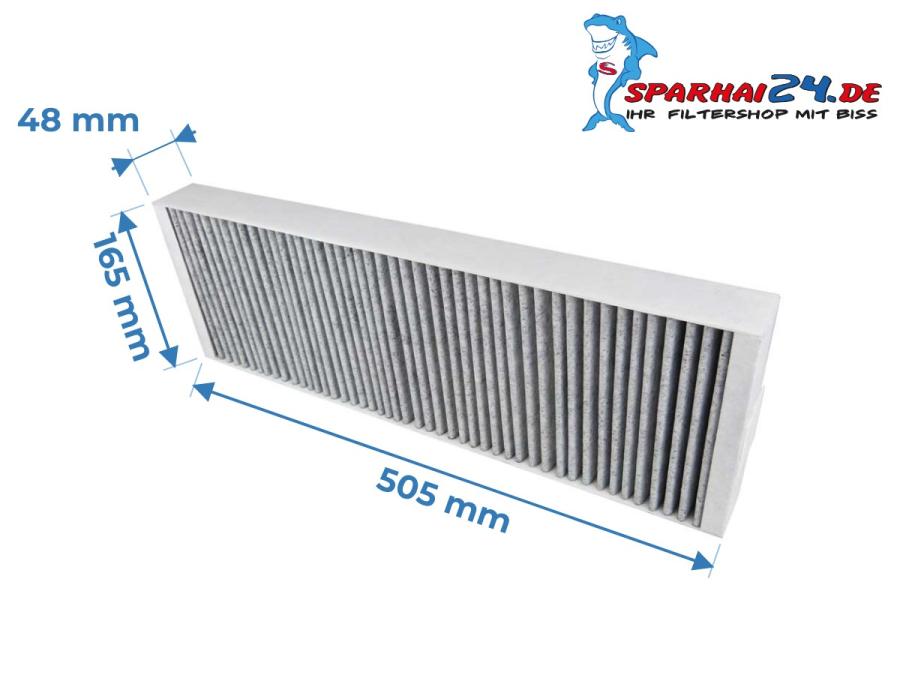 Preview: Maße Aktivkohlefilter Maico WR 310 / 410: 505x165x48mm