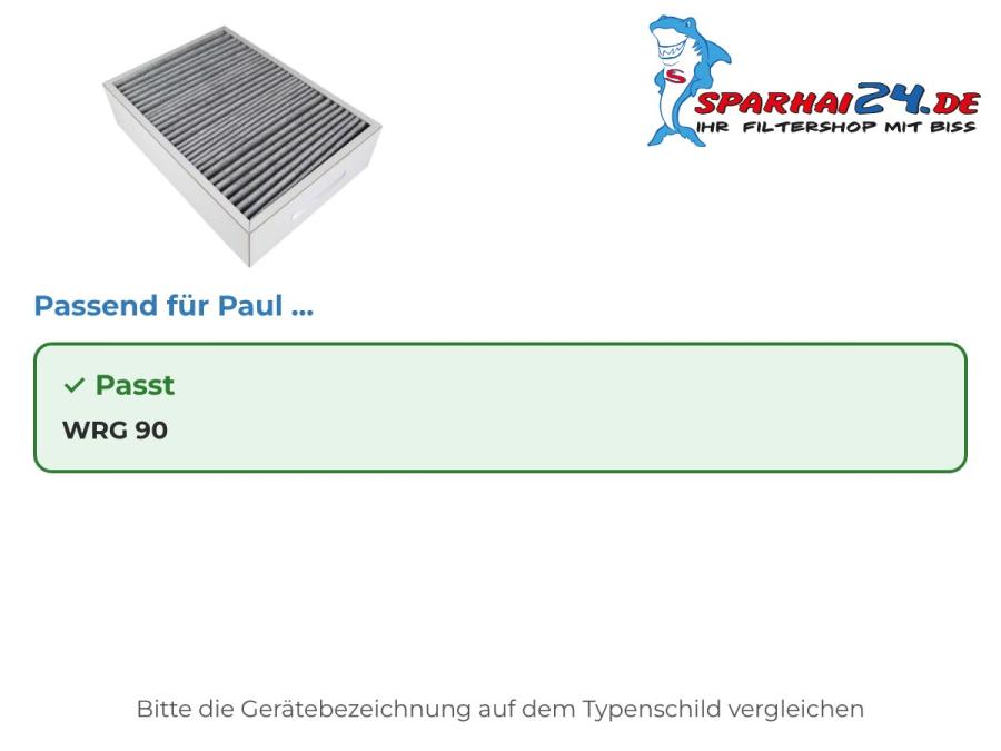 Aktivkohlefilter passend für Paul WRG 90