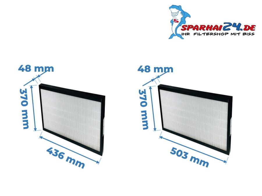 Maße F7 Pollenfilter Paul Maxi 3000 / 3001 / 3002 / 3003: 436x370x48mm und 503x370x48mm