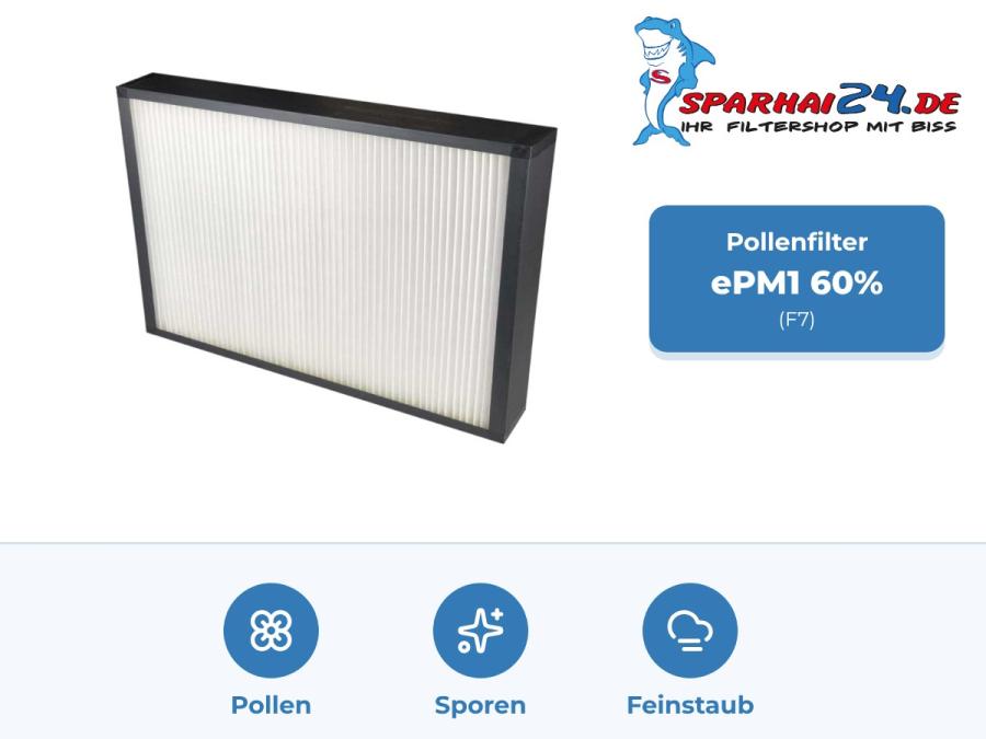F7 Pollenfilter ePM1 60% für Vallox Vario 2500 CC / SE: hält Pollen, Sporen und Feinstaub zurück