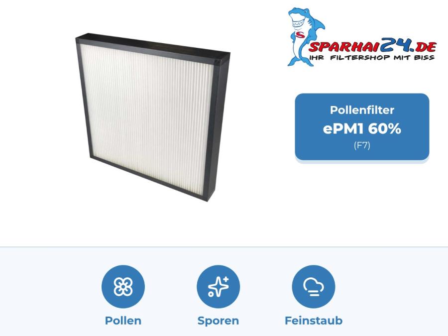 F7 Pollenfilter ePM1 60% für Vallox Vario 3500 CC / SE: hält Pollen, Sporen und Feinstaub zurück