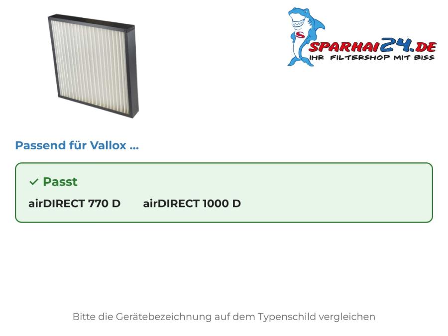 M5 Feinstaubfilter passend für Vallox airDIRECT 770 D und Vallox airDIRECT 1000 D
